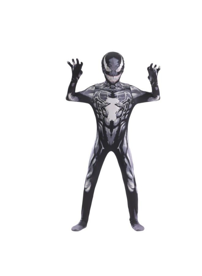 SPIDERMAN Venom Eddie Brock Symbiote Suit Cosplay Costume Full Bodysuit, Marvel Comics Villain Outfit with Black and White Design for Fans and Costume Parties 3 year 100cm - Image 2